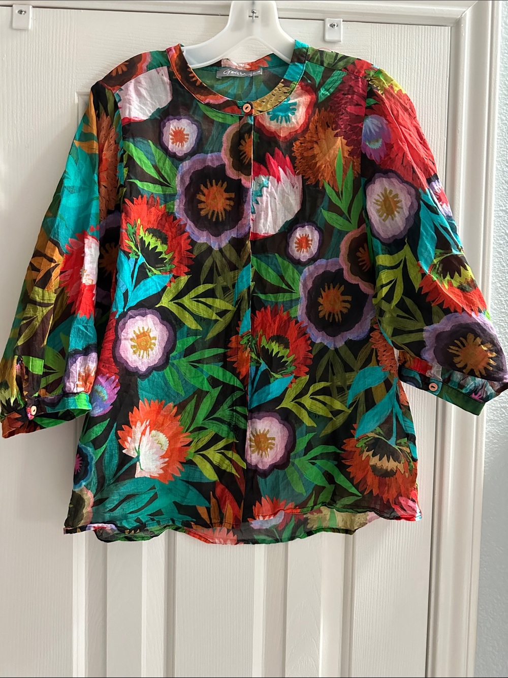 Geisha Colorful Floral Cotton Blouse Boho Women’s M Arsty Colorful Lightweight